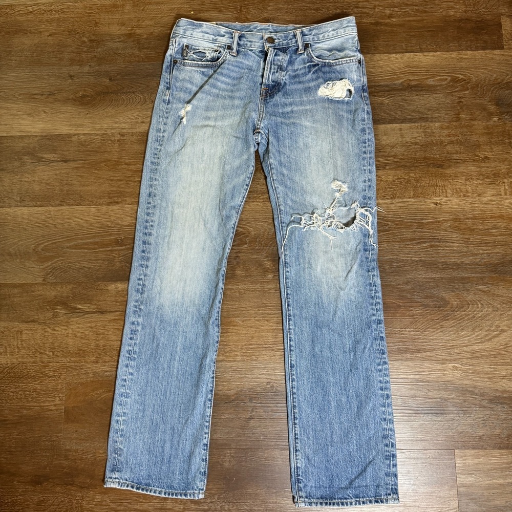 Abercrombie & Fitch Jeans Men W32 L32 Blue Denim Distressed Classic Straight Leg
